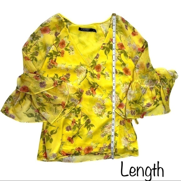 Lauren Ralph Lauren Floral Georgette Chiffon Wrap Bell Sleeve Blouse Size Small - Picture 15 of 17